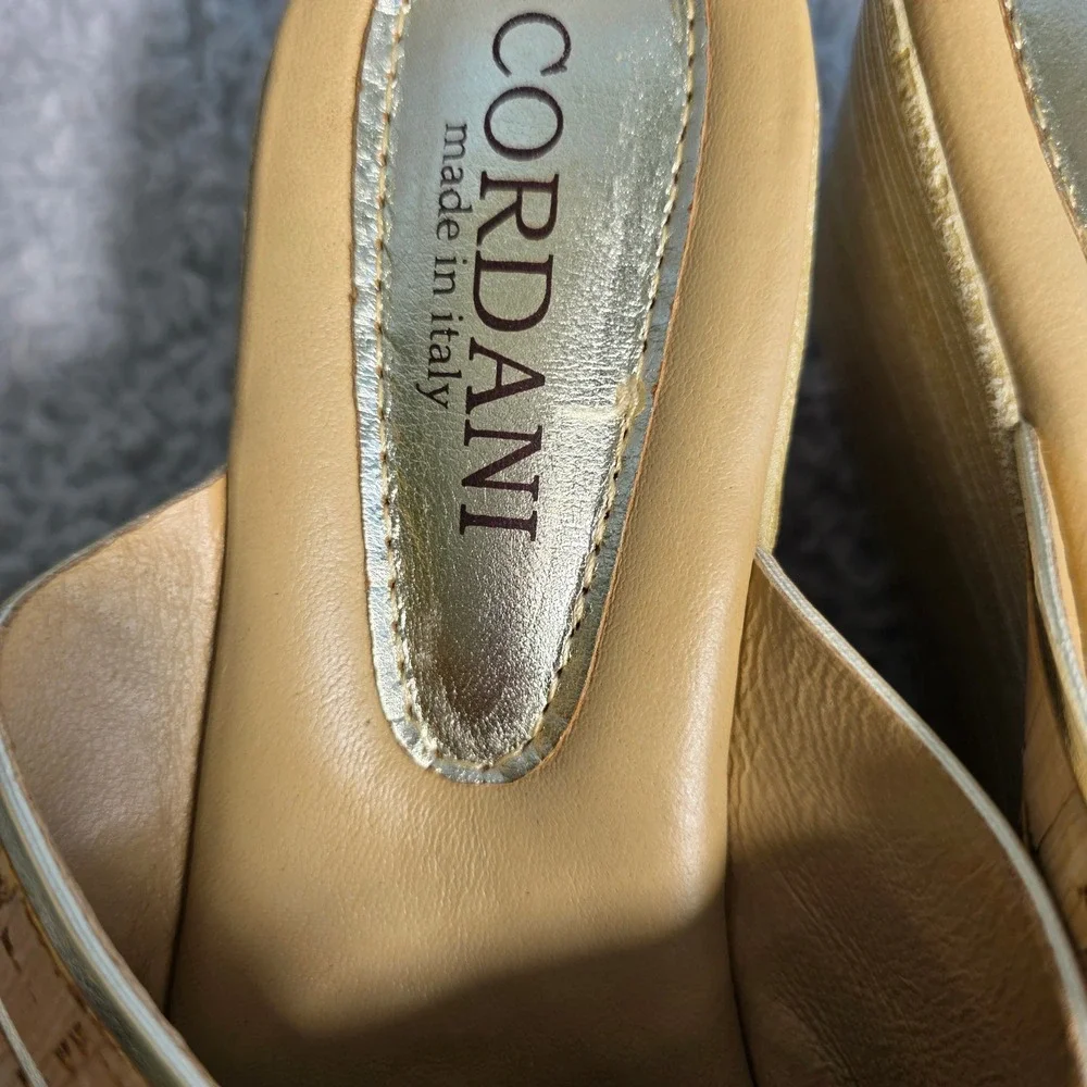 CORDANI Cork‎ Wedge Platform Sandals Metallic Gold Italian Women's EU 40 US 9
